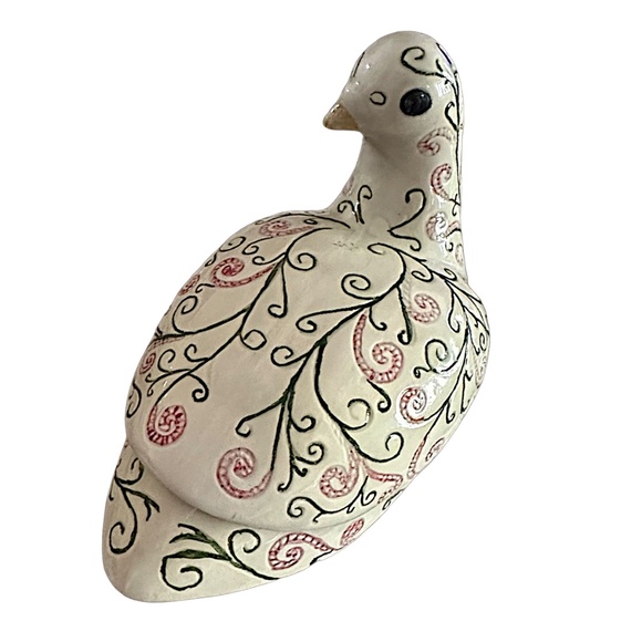 Hand Painted & Engraved Ceramic Dove Bird Trinket Box Dish 7” - Picture 4 of 8